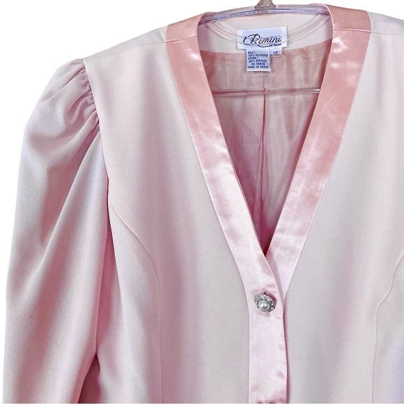 Vtg Rimini Satin Trim Buttoned Formal Blazer Jacket Pastel Pale Pink Size 12 - Picture 3 of 8